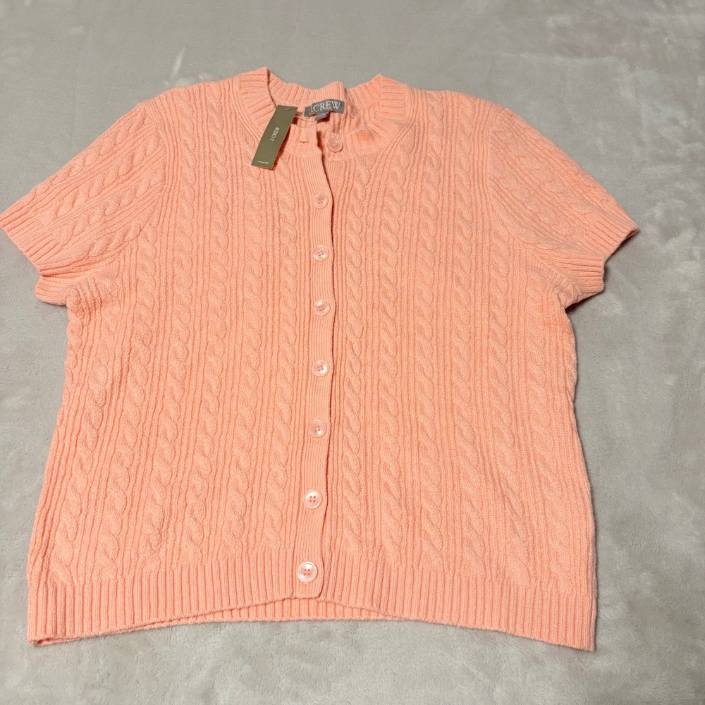J.Crew Cable Knit Short Sleeve Cardigan Womens orange XL Button Front